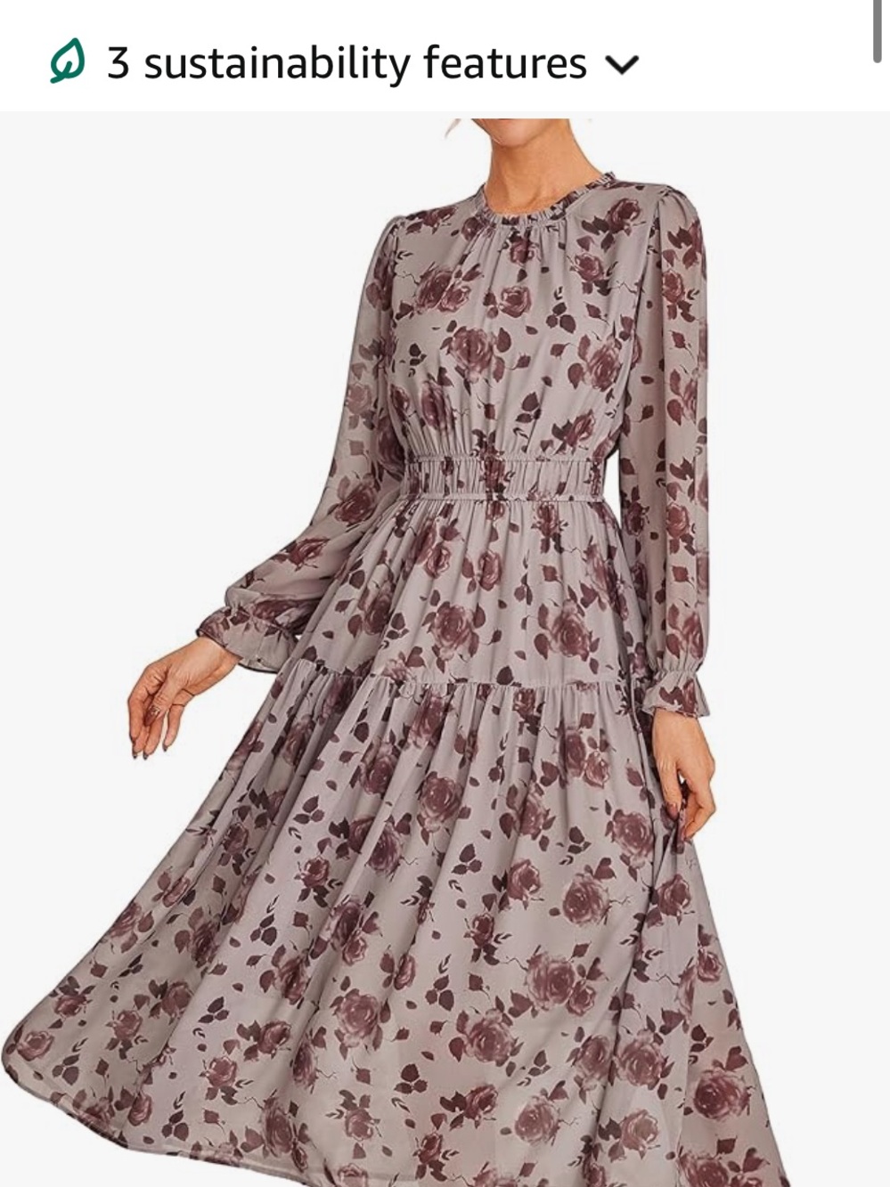 Grace Karin Taupe Midi Dress with Burgundy Rose Print
